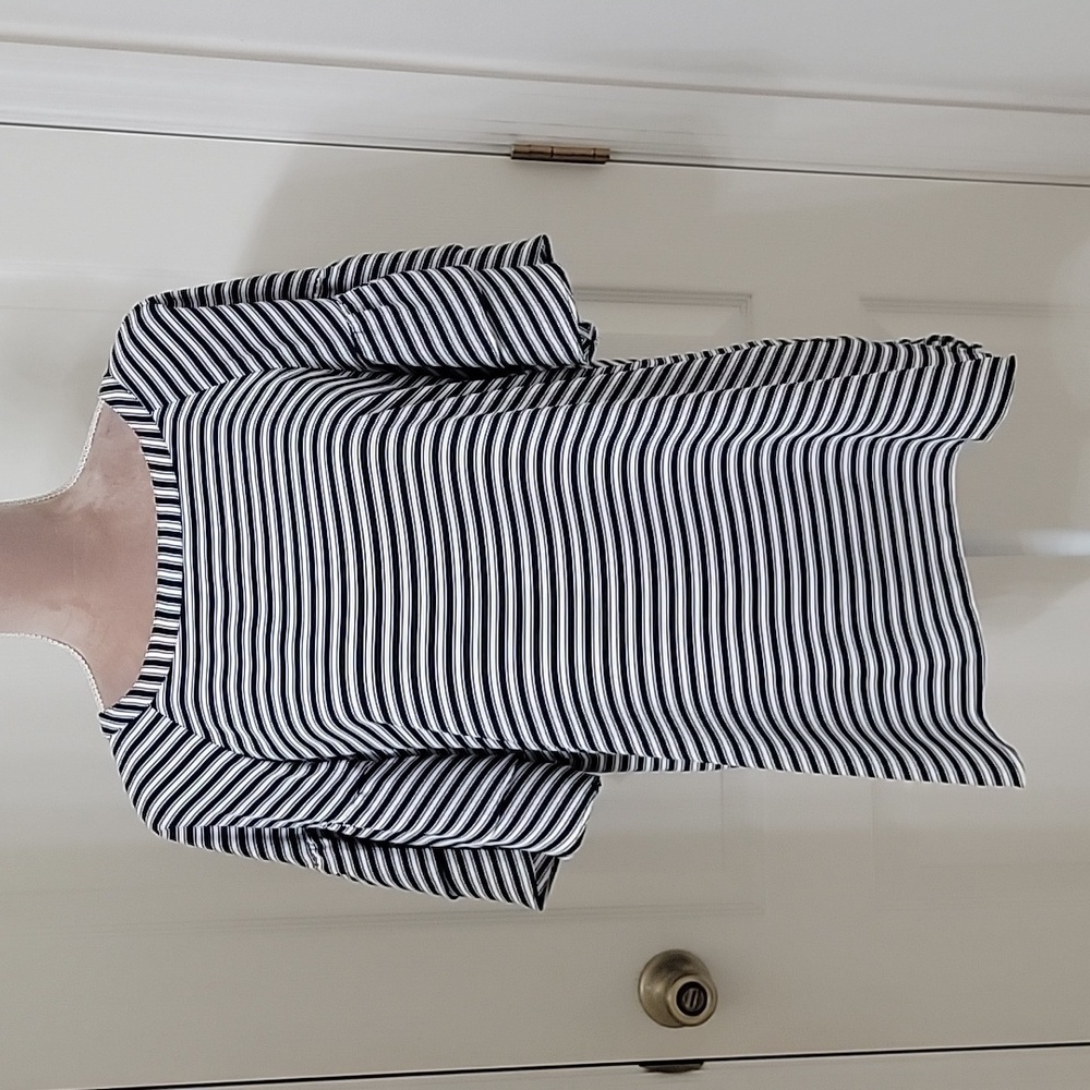 Loft Outlet Size M Blue & White Striped Layered Sleeve Tie Back Blouse, NEW